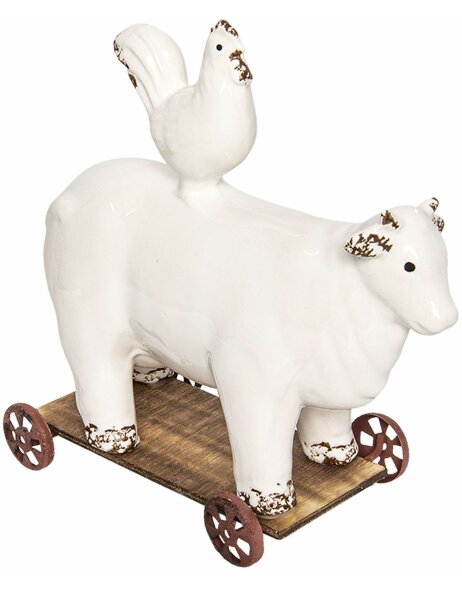 Cow on wheels with chicken 6CE0934 White 12x23x25 cm
