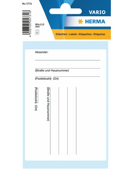 HERMA etiquetas de texto direcciones de paquetes 80x110 mm 8 piezas