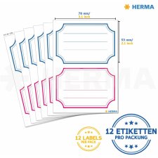 Book labels 78x53mm blue /red frame lined 6 sh.