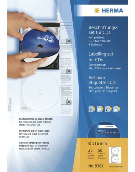 Kit d&eacute;tiquetage de CD, &eacute;tiquettes de CD A4 + logiciel