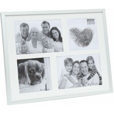 S67AJ1 Multi picture frame in frosted silver with a white mount for 4 photos