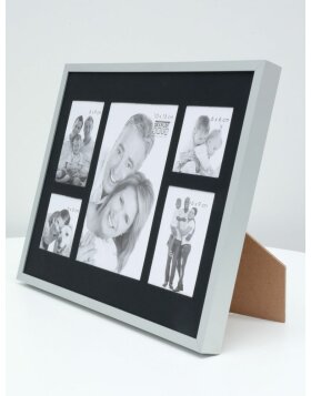 S67AJ1 Cadre de galerie en couleur argent mat avec passe-partout noir pour 5 images