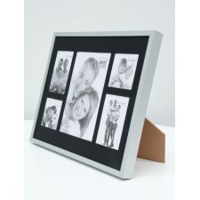 S67AJ1 Cornice da galleria in colore argento opaco con supporto nero per 5 foto