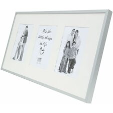S67AJ1 Multi picture frame in frosted silver with a white mount for 3 photos 10x15 cm