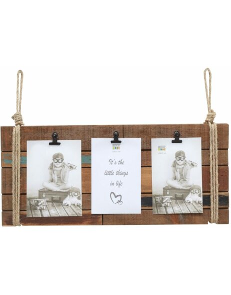 S67UB2 Photo frame in brown wood with 3 clips 10x15 cm