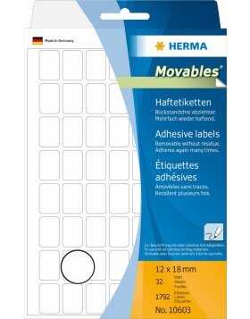 Multi-purpose labels 12x18 mm Movables-removable white...