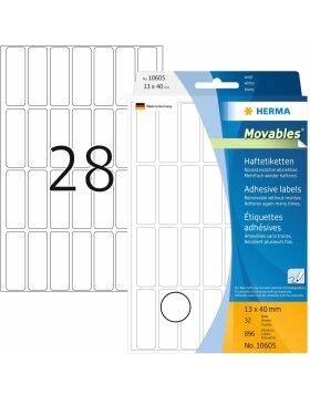 Étiquettes multi-usages blanches 13x40 mm Movables-amovibles papier mat 896 pcs.