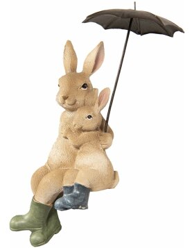Decoration sitting rabbits under umbrella 10x9x19 cm -...