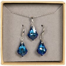 Collana e orecchini di cristallo blu - MLNE0003
