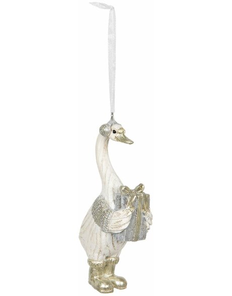 Decoration hanger goose with a present 5x3x11 cm Clayre &amp; Eef 6PR2758