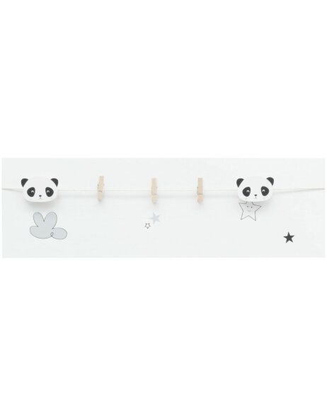 White Wooden Wall with Clothespins and Panda Pattern 15x48 cm