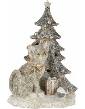 Decoration cat at Christmas tree gray 12x9x16 cm LED 6PR4629