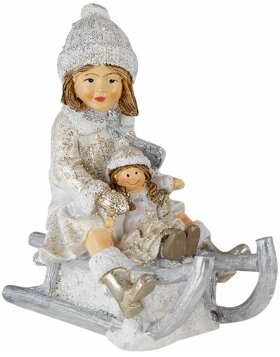 Decoration child on sledge white 10x5x10 cm 6PR4665