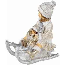 Decoration child on sledge white 10x5x10 cm 6PR4665