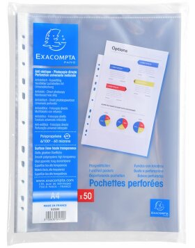 Exacompta pack of 50 leaflet covers A4 smooth polypropylene 60µ crystal