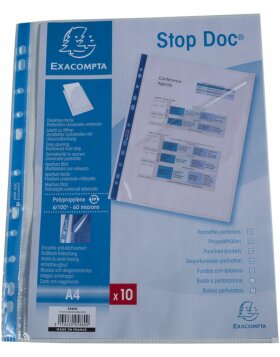 Exacompta 10 brochure pockets perforated Stop Doc PP 60µ DIN A4 Transparent