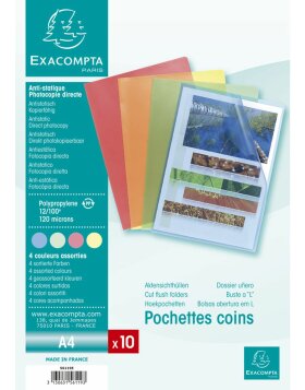 Exacompta pack of 10 file folders grained PP 120µ DIN A4 assorted colours