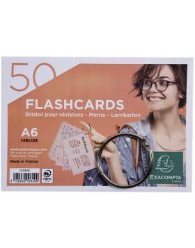 50 flashcards with ring lined and perforated, A6 -...