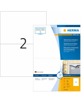 HERMA Wetterfeste Inkjet-Etiketten A4, 210,0 x 148,0 mm, weiß, permanent haftend