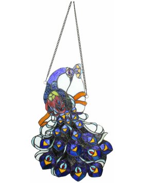 Clayre & Eef 5ll-6238 Tiffany window picture peacock blue 35x70 cm