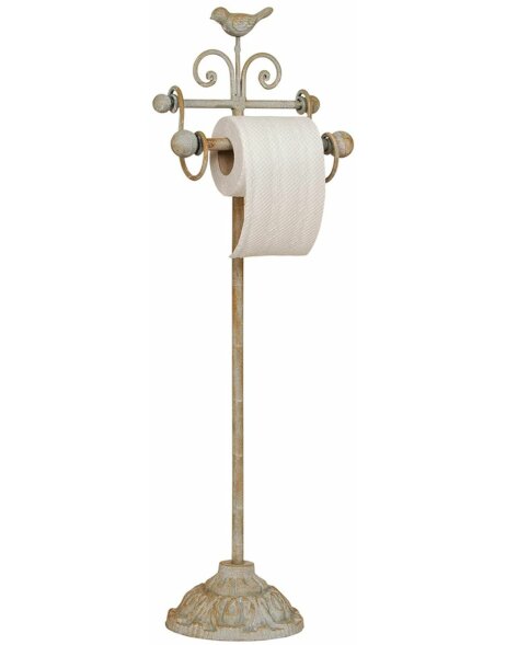 Clayre &amp; Eef 40441 Uchwyt na rolki do toalety stojący 22x10x69 cm beżowy metalowy ptak