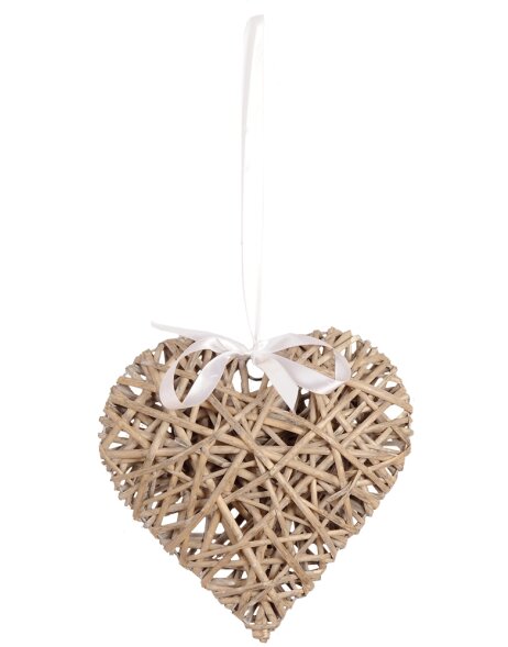 Decorative heart of rattan with bow for hanging 30 cm brown