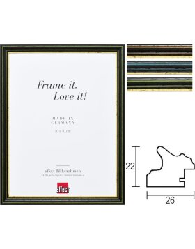 Effect wooden frame profile 21 with gold edge special sizes and glass types