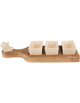 Clayre & Eef 65111 Bowls (3 pieces) on wooden board 35x9x7 cm Brown - Beige