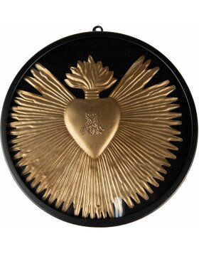 Clayre & Eef 65176 Wall Decoration Heart Ø 23x2 cm Gold-coloured - Black