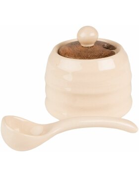 Clayre & Eef 6CE1488 Pot with Spoon Ø 8x6 cm Beige - Brown Storage Jar