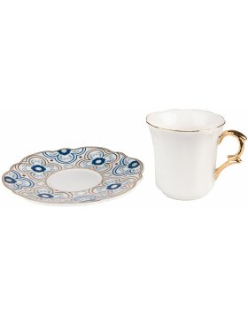 Clayre & Eef 6CEKS0005 Coffee Cup and Saucer Ø 12x7 - 95 ml White - Blue