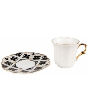 Clayre & Eef 6CEKS0006 Coffee Cup and Saucer Ø 12x7 - 95 ml White - Black