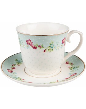 Clayre & Eef 6CEKS0128 Coffee Cup and Saucer Ø 15x8 - 250 ml White - Green