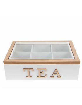 Clayre & Eef 6H2236 Tea caddy (6 compartments) 23x17x8 cm White - Brown Tea Box