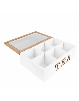 Clayre & Eef 6H2236 Tea caddy (6 compartments) 23x17x8 cm White - Brown Tea Box