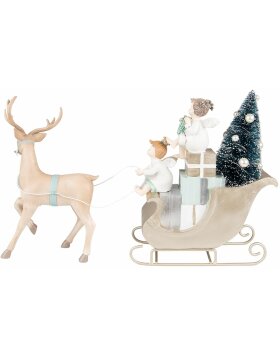 Clayre & Eef 6PR3779 Decoration Sleigh with Reindeer LED 36x10x26 cm - 2xAAA