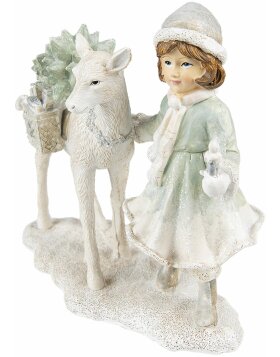 Clayre & Eef 6PR4808 Decoration Child with Deer 22x9x18 cm Silver-coloured