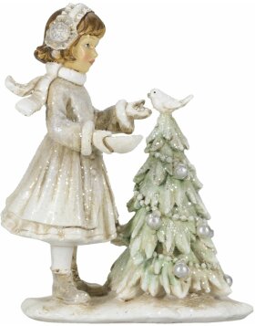 Clayre & Eef 6PR4809 Decoration Child with Christmas Tree 10x5x12 cm Silver-coloured