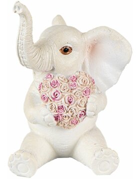 Clayre & Eef 6PR3820 Decoration Elephant 8x6x10 cm White - Pink