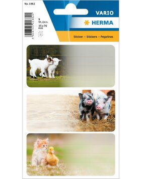 HERMA 1882 Stickers farm animals mix 35x76 mm set of 9