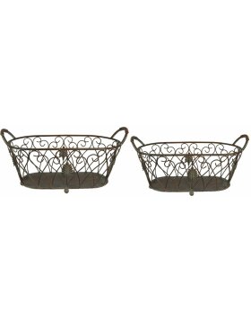 Clayre & Eef storage baskets set of 2 green, brown 60x30x26 - 49x23x22 cm