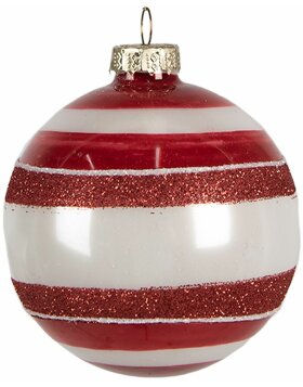 Clayre & Eef 6GL4335 Christmas bauble red white Ø 8x8 cm