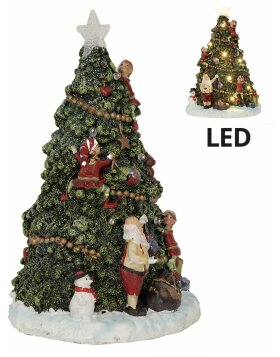 Clayre & Eef 6PR3971 Decoration Christmas Tree with LED Green 18x15x26 cm - 3xAAA