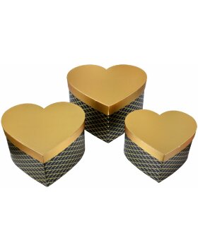 Clayre & Eef 65459 Storage Boxes Heart 3 Pieces Gold 27x24x15 cm
