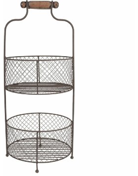 Clayre & Eef 5Y1191 Iron shelf with baskets Ø 25x59 cm Brown