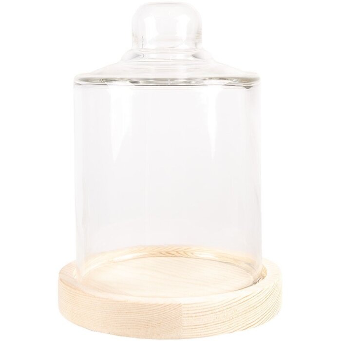 Glasglocke mit Holzboden 13x18 cm