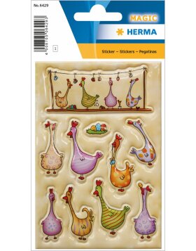 HERMA Decorative labels MAGIC Colourful chickens, Puffy 1 sheet.