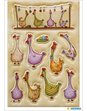 HERMA Decorative labels MAGIC Colourful chickens, Puffy 1 sheet.