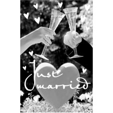 Artebene tarjeta en relieve-Just Married-copas de champán-corazón