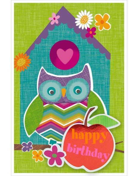 ARTEBENE card embossing - Birthday - apple - Owl -
